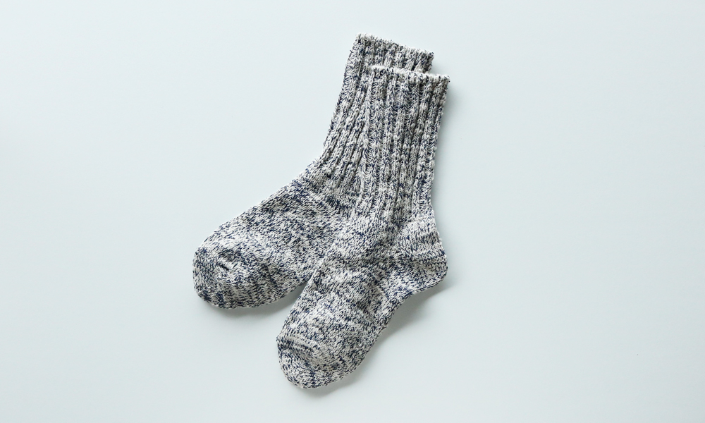LUCKY SOCKS(ラッキーソックス) SILK MIX RIB SOCKS(シルクミックスリブソックス) / グレー×ネイビー